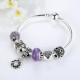 European Style Bracelet with Charms and Purple Murano Glass Beads