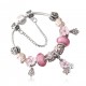 Silver Plated Pink Crystal and Flower Charm Bracelet