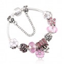 Silver Heart Love Charm Bracelet with Safety Chain
