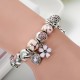 Antique Silver Charm Bracelet with Heart And Flower Crystal Beads