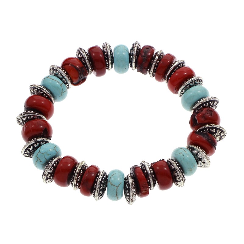 Natural red coral and turquoise beads bracelet