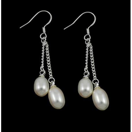Freshwater Pearl Drop Earrings with Two Pearls