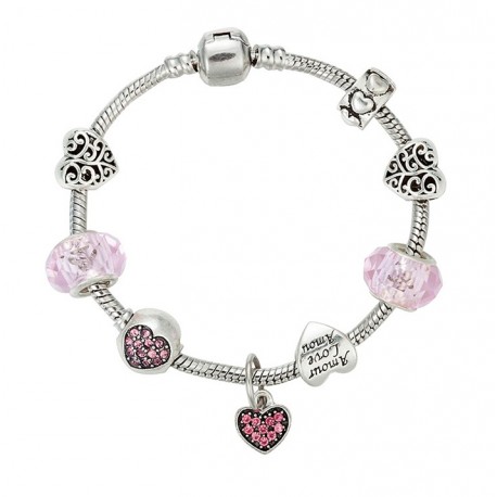 European Style Bracelet with Hearts and Love charms