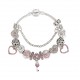 European Style Bracelet with Heart and Love Charms with pink crystals