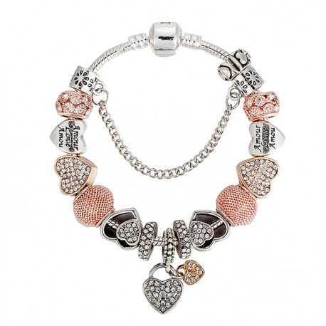European Style Bracelet with Gold and Silver Colour Heart Charms