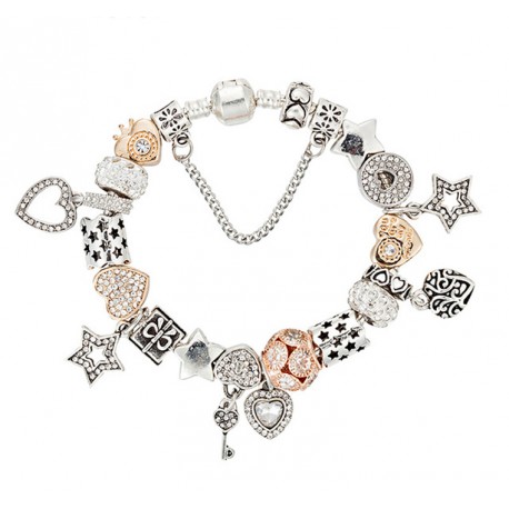 European Style Bracelet with Gold and Silver Colour Star & Heart Charms