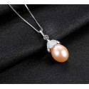 925 Sterling Silver Necklace with Zircon & Natural Pearl Pendant
