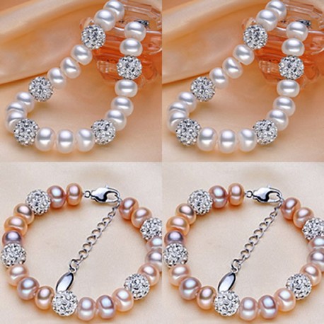Freshwater Cultured Pearl Bracelet with Shambala Beads