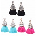 Flower Crystal Mix Color Tassel Drop Earrings Xiang