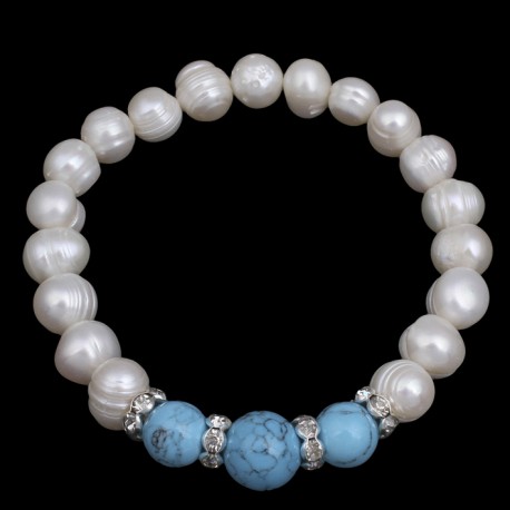 Freshwater Cultured Pearl Bracelet with Turquoise Beads
