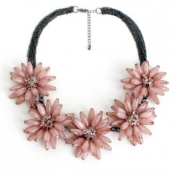 Statement Necklace with Five Maxi Rose Color Flowers