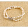 Freshwater Cultured White Rice Pearl Bracelet with Silver Hearts