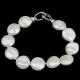 Natural White Freshwater Coin Pearls Bracelet with Silver Clasp