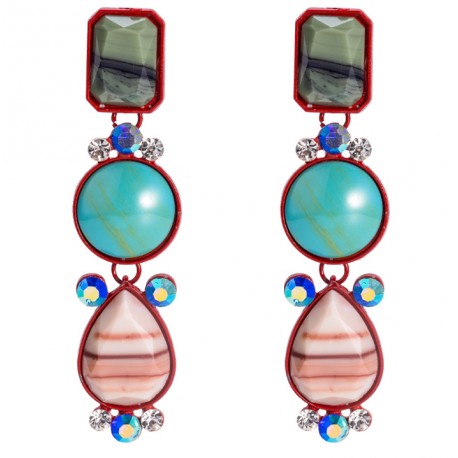 Geometric Statement Drop Earrings With Colorful Stones and Crystals