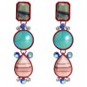 Geometric Statement Drop Earrings With Colorful Stones and Crystals