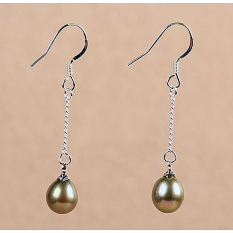 Light Brown Natural Freshwater Pearl Dangle Earrings