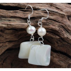 White Freshwater Pearl and White lip Shell Earrings