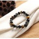 Tiger Eye & Hematite & Black Obsidian Stone Bead Unisex Bracelet