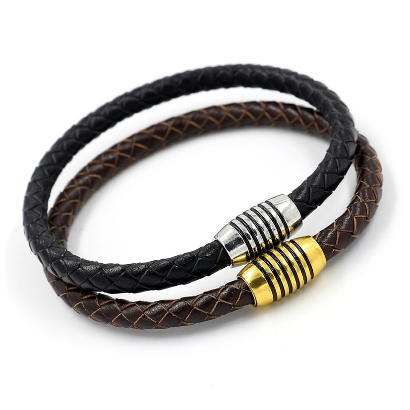 Leather Bracelet With Magnetic Clasp Plated For Men Unisex