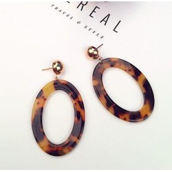 Acrylic Gold Color Round Circle Geometric Earrings Animal Print