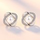 925 Sterling Silver Flower Earrings with Zircon and Pearl