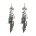 Ethnic Tassel Leaf Earrings with Shell and Turquoise Stones