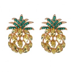 Tropical Pineapple Crystal Drop Earrings with Crystals