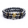 Pulsera unisex con esferas de hematita y piedra volcanica con cabeza de Leopardo