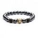 Hematite and Volcanic Stone Bracelet for men with Lucky Leopard