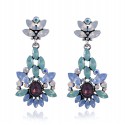 Elegant Blue Purple Crystal Stone Flower Pendant Dangle Earrings