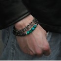 h Stainless Steel and Volcanic Stone Beaded Bracelet set for Men wit