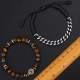Bracelet Set for Men with Tiger Eye Stone, Leather and Stainless Steel