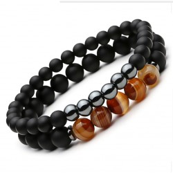 Set de pulseras unisex con onix, ágata y hematita