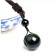 Collar unisex de cuerda natural trenzada con colgante de esferas de Obsidiana