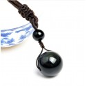 Natural Stone Black Obsidian Beads Pendant Necklace