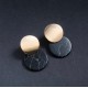 Trendy Double Round Drop Earrings with Black Stone Alloy & Metal