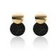 Trendy Double Round Drop Earrings with Black Stone Alloy & Metal