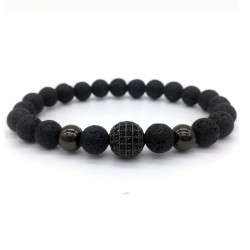 Men Bracelet with Lava Stone or Obsidian Beads and Pave SZ Crystals