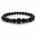 Men Bracelet with Lava Stone or Obsidian Beads and Pave SZ Crystals