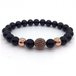 Men Bracelet with Lava Stone or Obsidian Beads and Pave SZ Crystals