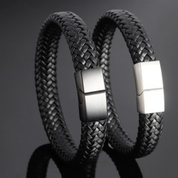 Classic Men Genuine Leather Bracelets with Stainless Steel