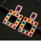 Square Multicolor Crystal Statement Geometric Drop Earrings
