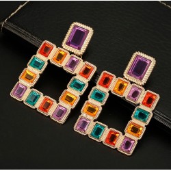 Pendientes geométricos maxi, estilo Art Decó, con  cristales de varios colores