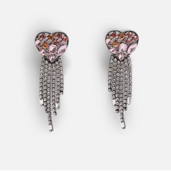 Big Fachion Earrings with Pink Crystal Heart