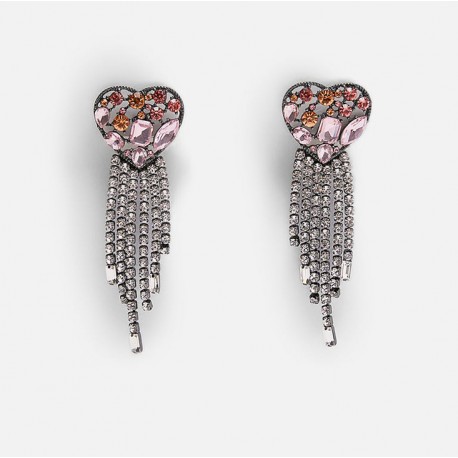 Big Fachion Earrings with Pink Crystal Heart