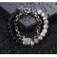 Stone Beads Bracelets for Men with Black Gunmetal Stainless Steel