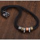 Leather Rope Mens Necklace with Metal Pendants