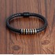 Men Leather Braided Bracelet With Stainless Steel