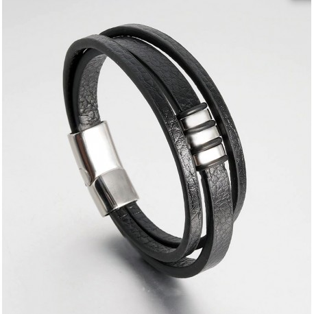 Genuine Leather Bracelet with Stainless Steel Magnetic Clasp
