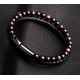 Natural Stone & Genuine Leather Bracelet with Black Stainless Steel Magnetic Clasp
